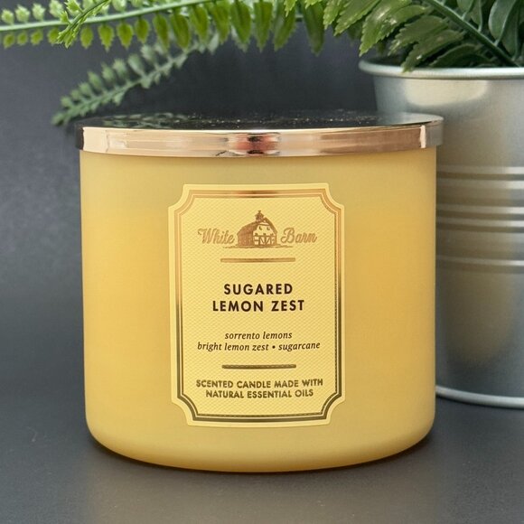 BBW Sugared Lemon Zest White Barn Bath & Body Works 3 Wick Candle - Picture 1 of 10
